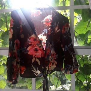 Floral Printed Button Down & Front Tie Crop Top